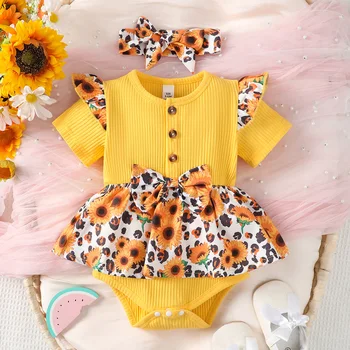 Bebês Boilersuit verão Europeu em estilo Americano bebê meninas floral de uma peça saia calça de bebê flor de impressão de uma peça de terno