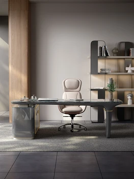 Moderno e minimalista ardósia mesa de estudo, luz de luxo, moderno e high-end de mesa de escritório e cadeira de combinação