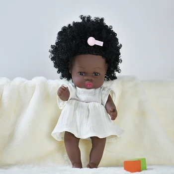 35cm de Simulação de Baby Doll Americano Africano Renascer Realistas Preto Completo do Bebê de Silicone Menina Boneca Brinquedos Realistas Macio para Crianças Presentes