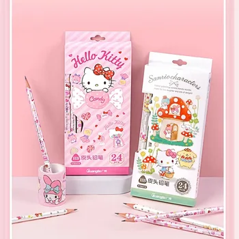 Sanrio Hello Kitty Couro Da Série Cabeça De Madeira De Lápis Menina Dos Desenhos Animados Do Coração Alunos Aguçar Livre De Desenho A Lápis De Escrita Com Caneta De Suprimentos