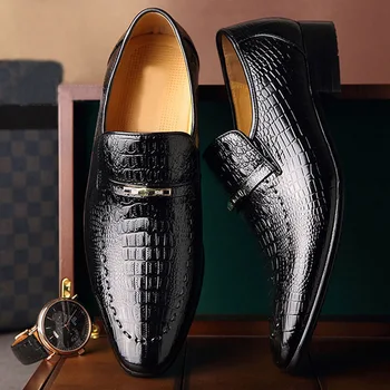 Mens de Couro PU Sapatos de Luxo Crocodilo Padrão de Homens de Negócios de Sapatos de Vestido Casual, o Sapato Social Masculino Casamento Calçado Zapatos Hombre