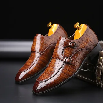 Tamanho 38-48 Homens Sapatos de Couro de Patente Vestido de Festa de Casamento Sapatos de Monge tira os sapatos sapato formal masculino M644
