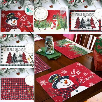 Natal Tapetes de Mesa de Natal de Papai Noel Árvore de Impressão Placemat Copa Almofadas de Decoração de Natal de 2023 para Casa Navidad Novo Ano de 2024