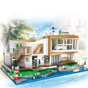 2023 Cidade Criatividade Street View, Casa De Sonho À Beira-Mar Villa Modelo De Construção De Blocos, Tijolos De Brinquedos Para O Presente