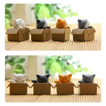Kawaii Mini Gato Ornamento Gatinho Caixa Estátua de Presente Para crianças, Crianças Decoração do Quarto do Bebê de Brinquedo em Miniatura Bonecos para Casa de Estilo E8Z6