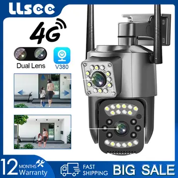 LLSEE V380 Pro 4G Cartão SIM 4K de 8MP CCTV Câmera Exterior Câmera de Segurança IP Bidirecional Chamada Cor de Visão Noturna AI Móvel Trackin