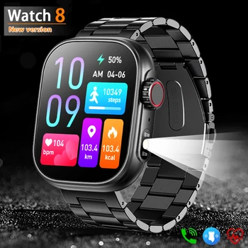 2.01 Polegadas Touch Screen de Smart Watch Lanterna LED Iluminado Relógio de Monitoramento de Saúde de Chamada Bluetooth Smartwatch Homens Mulheres