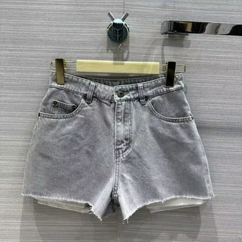 Design de moda de Verão, Cor Cinza Shorts Jeans Mulheres de Cintura Alta Slim Fit Toda a correspondência Quente Shorts