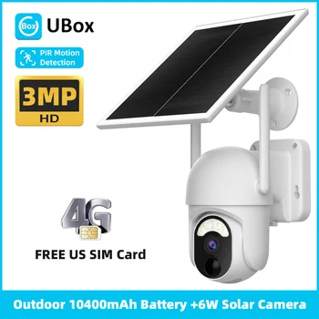 UBox APLICATIVO de 4G a Câmera do CCTV 4G, Bateria Solar com LIVRE-NOS do Cartão Sim 3MP ao ar livre de Segurança PTZ PIR Holofotes Câmera de Vigilância