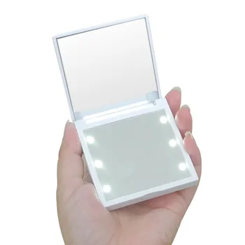 Desktop Portátil Inteligente Preencher Espelho Requintado Mão Dobrável Mini Etiqueta Led Espelho de Maquilhagem com Luzes para Cuidados de Beleza