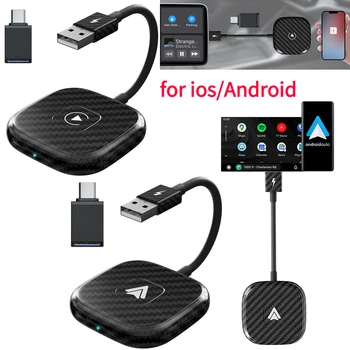 Sem fio CarPlay Adaptador para redes com Fio para sem Fio Andriod Auto Dongle BT5.0 2,4 G 5G wi-Fi com USB C OTG Conversor para IOS, Android