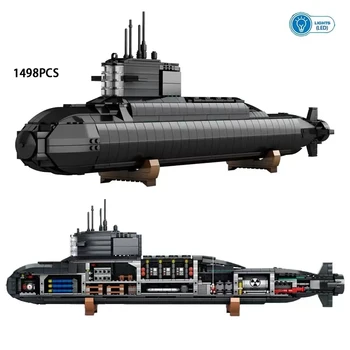 1498PCS WW2 Militar O Tipo 094 Estratégico Submarino Nuclear, a Construção de Blocos de Navio Destruidor MOC Tijolos Arma Com LED Criança Brinquedos