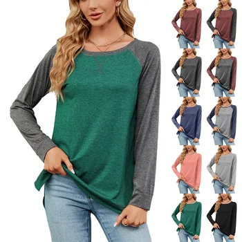 Vintage Estrela Marrom Crop Tops Mulheres Hippie coreano Moda Patchwork Superior Harajuku Long Sleeve T-shirts Femininas