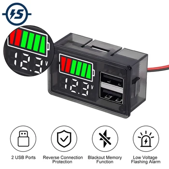 A Capacidade da bateria Testador Monitor Voltímetro com 2 Portas USB, Desligar o Suporte de Memória de Chumbo-Ácido da Bateria do Li para o Carrinho de Golfe RV Carro