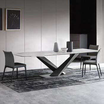 O Conjunto De Jantar 6 Cadeiras Minimalista E Moderna Mesa De Mármore Para Apartamento Grande Cozinha Italiana Tabela De Família Utilizado Em Alta Qualidade
