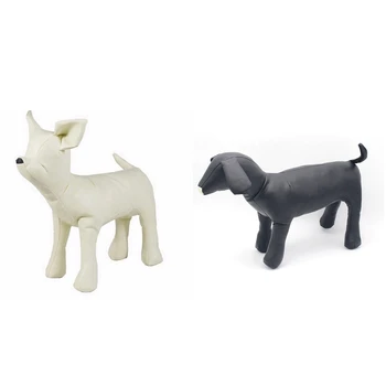 2 Peças De Couro Cão Manequins Posição De Pé De Cão Modelos De Brinquedos Do Animal De Estimação De Exposição Da Loja Manequim Branco S & M Preto