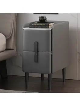 Mini mesa de cabeceira Nórdicos moderno da luz de luxo em madeira maciça de couro simples, ultra-estreito placa de quarto de instalação-gratuita