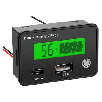 DC8V-30V Bateria Capacidade Voltímetro Digital Display LCD Volts Monitor USB Carregue Rápido Tipo-C, de Medidor de Energia Para o Monitoramento de Baterias