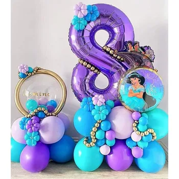 22Pcs/série da Disney Aladdin Jasmine Princesa Folha de Balão Feliz Festa de Aniversário, Decoração de Bola do Chuveiro de Bebê Crianças Brinquedo Roxo Bola