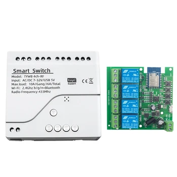 Tuya Smart Switch 4CH Tuya wi-Fi Mudar DIY Timer AC/DC 7-32V 4CH RF Smartlife Automação residencial Módulo Alexa Inicial do Google