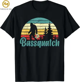 Bass-quatch Bigfoot Crente de Pesca de Baixo T-Shirt de Algodão Casual Quatro Estações Diária de grandes dimensões T-Shirt dos Homens de Roupas de Homens T-Shirt