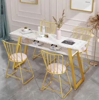 Duplo single simples e moderno, manicure mesa e cadeiras de mármore Nórdicos