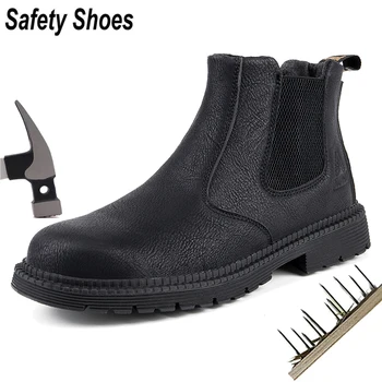 2023 Segurança Sapatos masculinos de Couro Botas de Homens de Trabalho Sapatos Botas de Inverno Indestrutível Botas de Segurança Sapatos Anti-punctura Botas de Trabalho