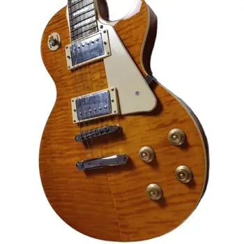 Nova Personalização Baoyou Luz Amarela Tigre Padrão Integrado De Guitarra Elétrica