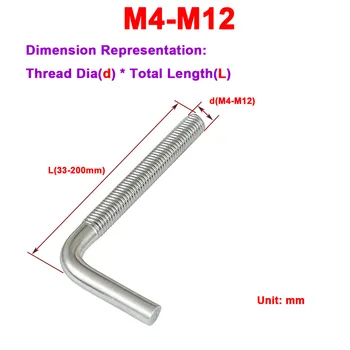 304 de Aço Inoxidável 7 / L em Forma de Ângulo Direito do chumbador M4M5M6M8M10M12