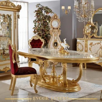 Feitos tribunal francês sólidos de madeira, mesas de jantar e cadeiras Europeia de luxo longa mesa de jantar, Barroco mobília de sala de jantar
