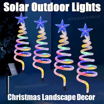 Solar Powered Um Trailer de Quatro Luzes da Árvore de Natal ao ar livre Luminoso do DIODO emissor de Espiral Pentagrama Paisagem do Gramado do Jardim Decoração da Lâmpada