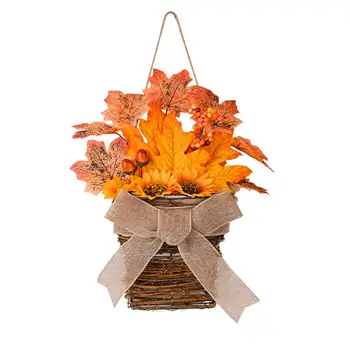 Fácil de Instalar Armazenamento de Coroa de flores Vibrantes Outono Colheita Cesta de Flores Coroa Durável Queda Decoração com Simulados Exclusivo para Frente