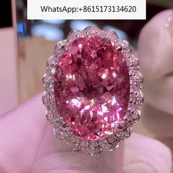 Partículas de grande Oval Colar de Imitação Pó Natural Morgan Pedra Abrir o Anel de Super Rosa Cintilante Diamante das Mulheres Jóia do Anel