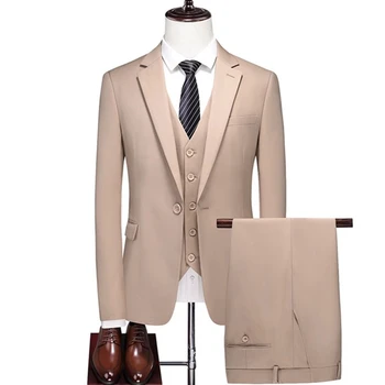 2023 Moda masculina da Nova Boutique de Negócios Slim Cor Sólida fato / Masculino Slim Fit Double Split Vestido Blazer Jaqueta Calças Colete