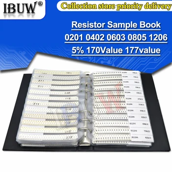 4250PCS 8500PCS 8850PCS 0201 0402 0603 0805 1206 Resistor Exemplo de Livro ibuw 5% SMD Kit Sortido de 10K 100K 1M 1R 100R 220R