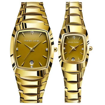 Casal do Aço de Tungstênio Relógio de Quartzo para Homens, Mulheres, Senhoras do Calendário Inoxidável Reloj Masculino Relógio de Luxo Homem de Alta Qualidade relógio de Pulso