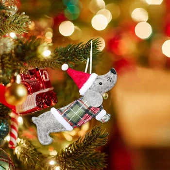 Árvore de natal 15X10cm Tecido Cão Ornamento Feliz Natal Decorações para a Casa Cristmas Navidad Presentes de Natal de Ano Novo 2024 Decoração