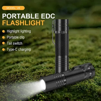 V8 de 800 Lumens de Luz Forte EDC Portátil, Lanterna de LED Recarregável USB Built-in 18650 Bateria Mini Tocha Exterior Lâmpada de Emergência