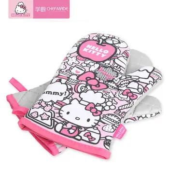 2-Pack Hello Kitty Sanrio Listrado Forno Anti-Queimadura De Luvas De Kawaii Bonito Dos Desenhos Animados Luvas Hello Kitty Isolamento De Calor De Luvas De Pelúcia De Presente
