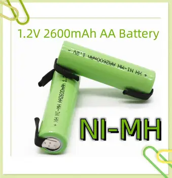 Bateria Recarregável AA De 1.2 V 2600mAh Bateria AA NiMH com solda para DIY barbeador elétrico dentição brinquedos Segurança bateria