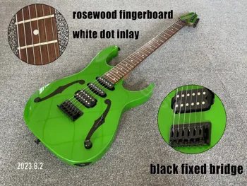 Guitarra elétrica Sólido de Cor Verde Com Preto de Impressão Som F Buraco SSH Captadores Sem Anéis de Ponte Fixa Rosewood Fingerboard
