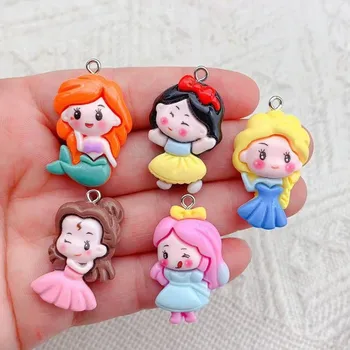 10pcs dos desenhos animados de Disney Princess Série de Ornamentos DIY Chaveiro Acessórios Material de resina Pequena loja de Chaveiro
