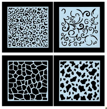 4pcs de estampa de Leopardo de Camadas de Stencils para Diy scrapbook/álbum de fotos Decorativo em Relevo colorir,pintura em estêncil,a decoração home