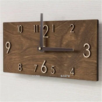 Relógio de Parede em madeira Retangular Grande 3D de Suspensão Relógios Retro Casa Criativa Sala de estar, Escritório de Decoração de Parede Relógio de Quartzo do Relógio