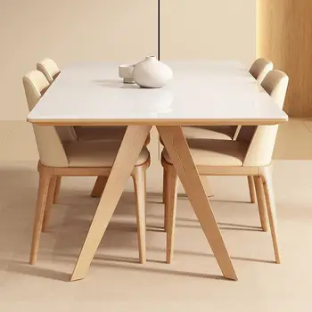 Madeira maciça rocha conselho tabela, moderno, simples e de cor pura, natural de madeira de estilo, brilhante rock conselho mesa de jantar e cadeira