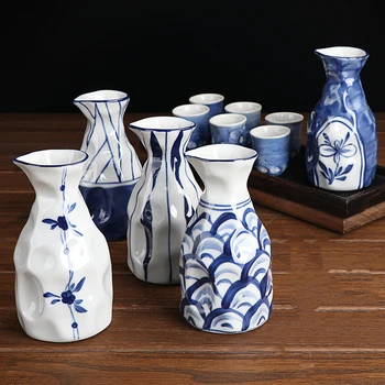 Cerâmica Garrafa de Vinho Criativo Frasco de Porcelana Japonesa, a Azul e a Branca da Porcelana do Barro Causa Jarro de Licor de Vinho Branco Dispensador