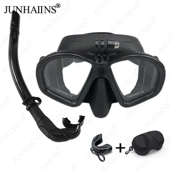 COD molhado tubo de respiro baixa capacidade de vidro temperado de mergulho livre máscara J-tipo de máscara de mergulho preto câmara da base de dados de mergulho definir