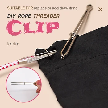 Threader Pinça DIY Desgaste da Corda Threader Clip de Fácil Puxar o Cordão Elástico Soco de Ponto Cruz para Bodkin Handwork SewingTool