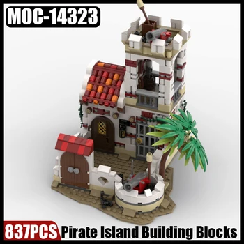 MOC Ilha Pirata Edifício de Blocos do Kit de Torre de vigia do Castelo de coqueiro Casa Jangada Canhão do Navio de Tijolos Montar Brinquedos de Meninos Presente