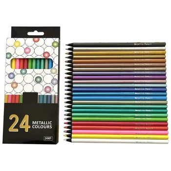 24Pcs Metálico Colorido Desenho Lápis de Arte de Desenhar Lápis de cor de Arte Lápis D5QC